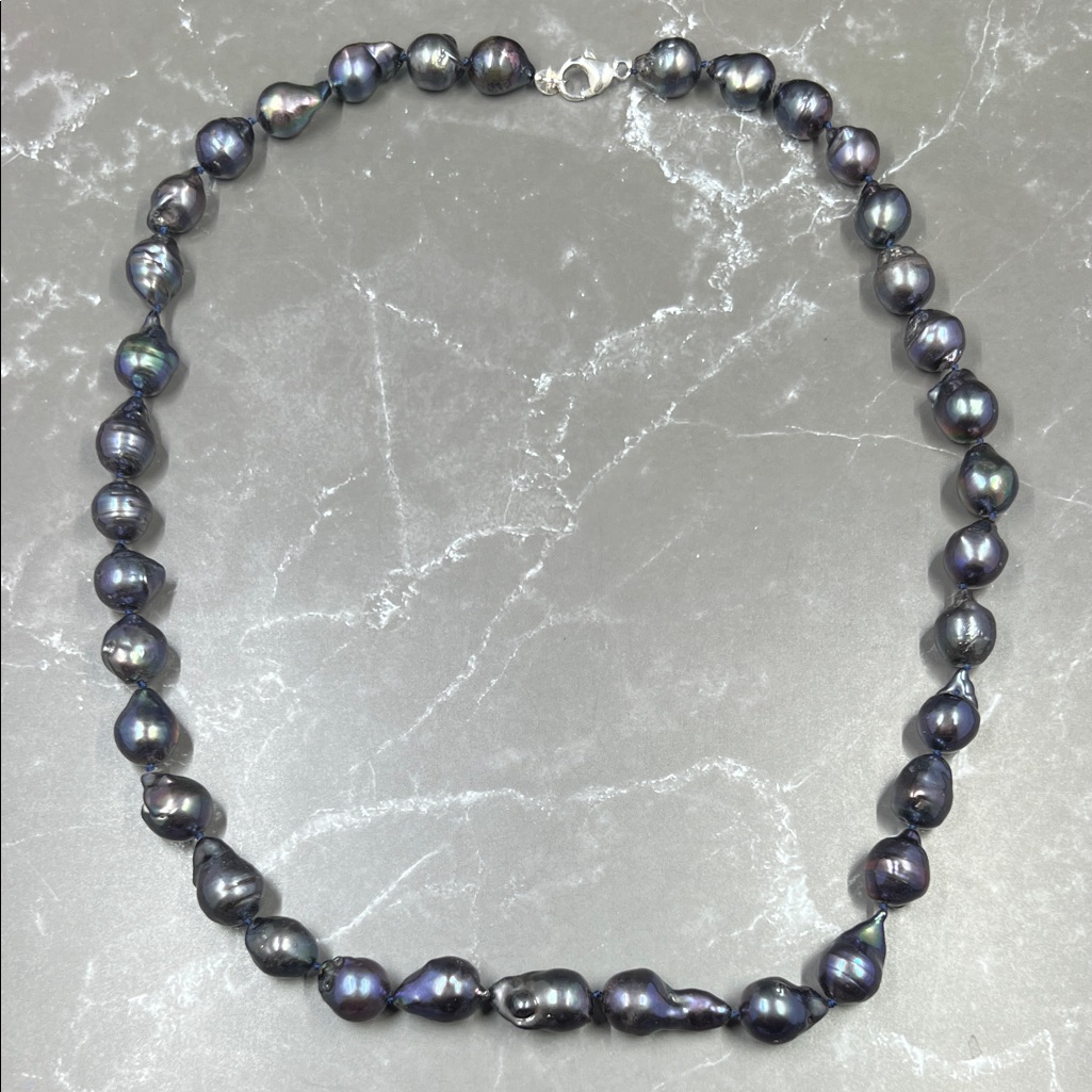 Vintage Baroque Tahitian Black Pearl 925 Necklace